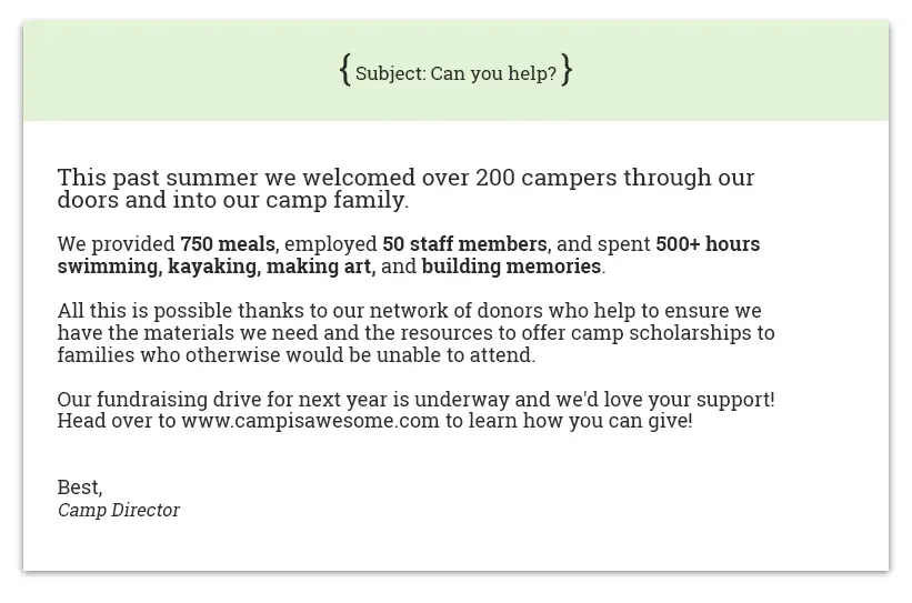 Step up your summer camp fundraising strategy by sending your donors emails or handwritten letters.
