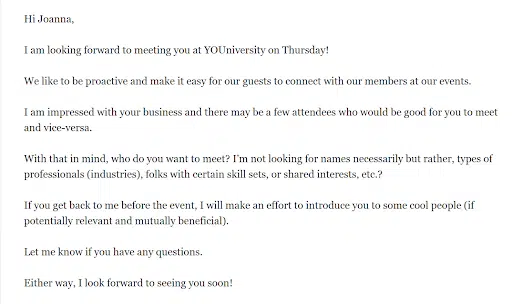 Example of a personalized confirmation email.