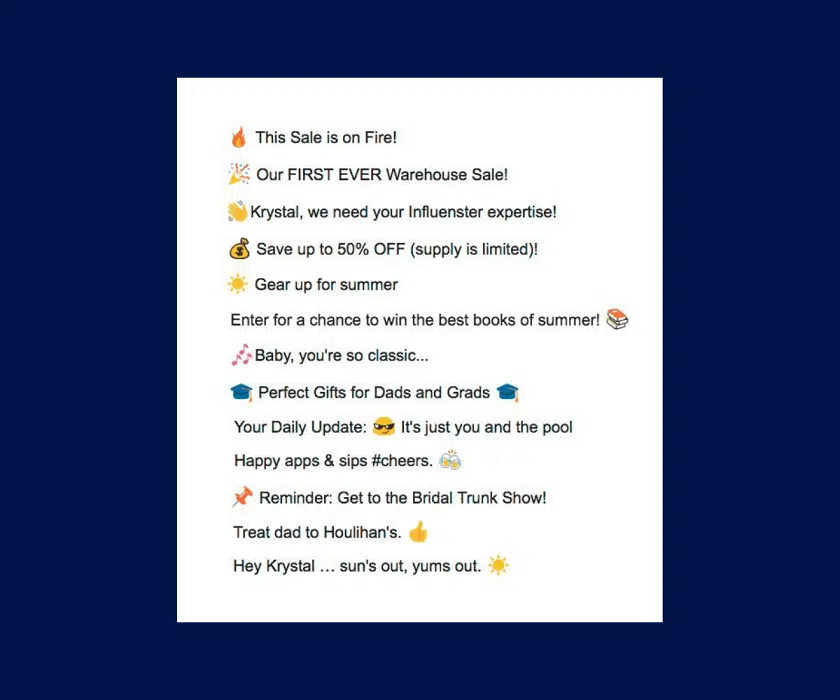 Examples of email headlines