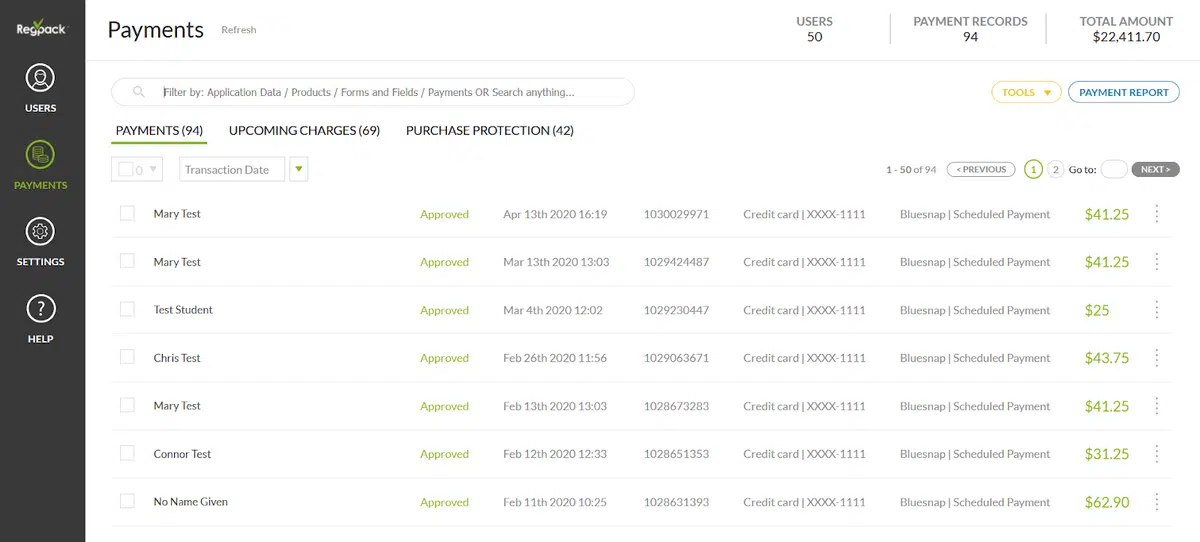 Payment Gateway examples with Regpack's registration and payment processing software