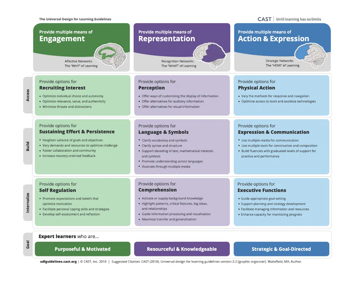 universal-design-for-learning Infographic summarizing the Universal Design for Learning: Engagement, Representation, and Action & Engagement