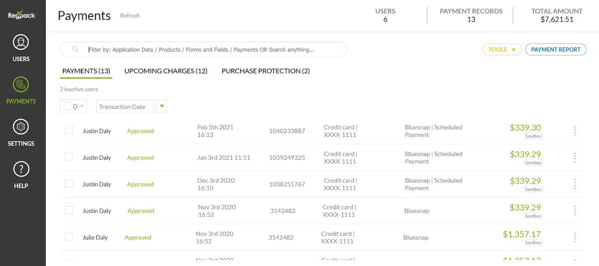 graphic and screenshot for regpack's payment features