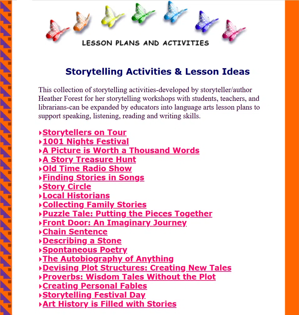 20-storytelling-activities-for-kids A list of 20 afterschool activities written by Heather Forest.