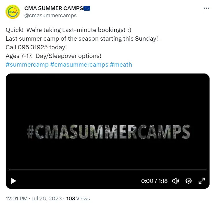 cam summer camps twitter post