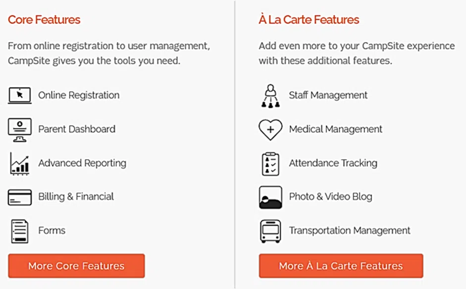 campsite regular and a la carte features