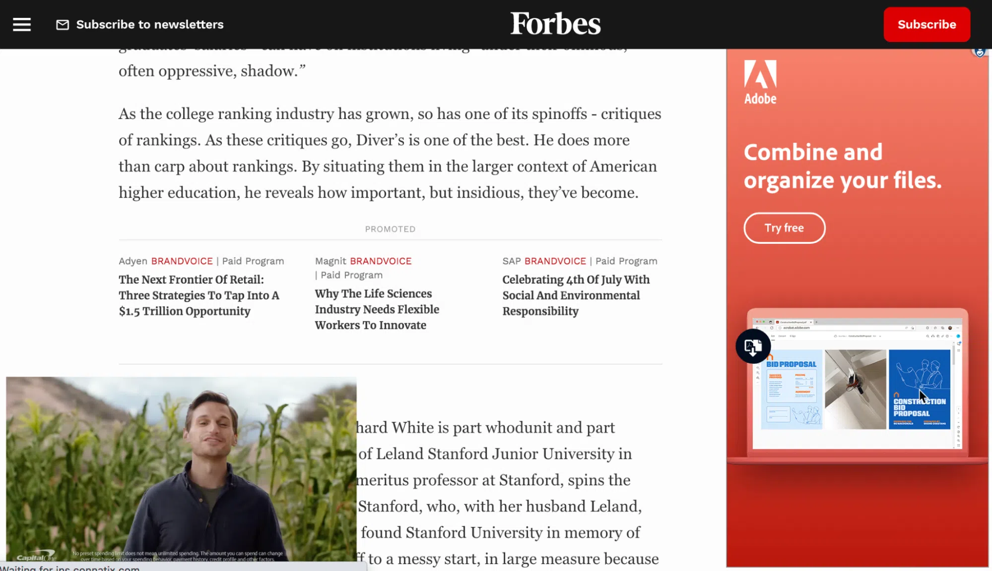 an image showing adobe's ad on the Forbes website sidebar