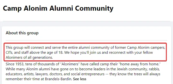 camp alonim alumni facebook group description