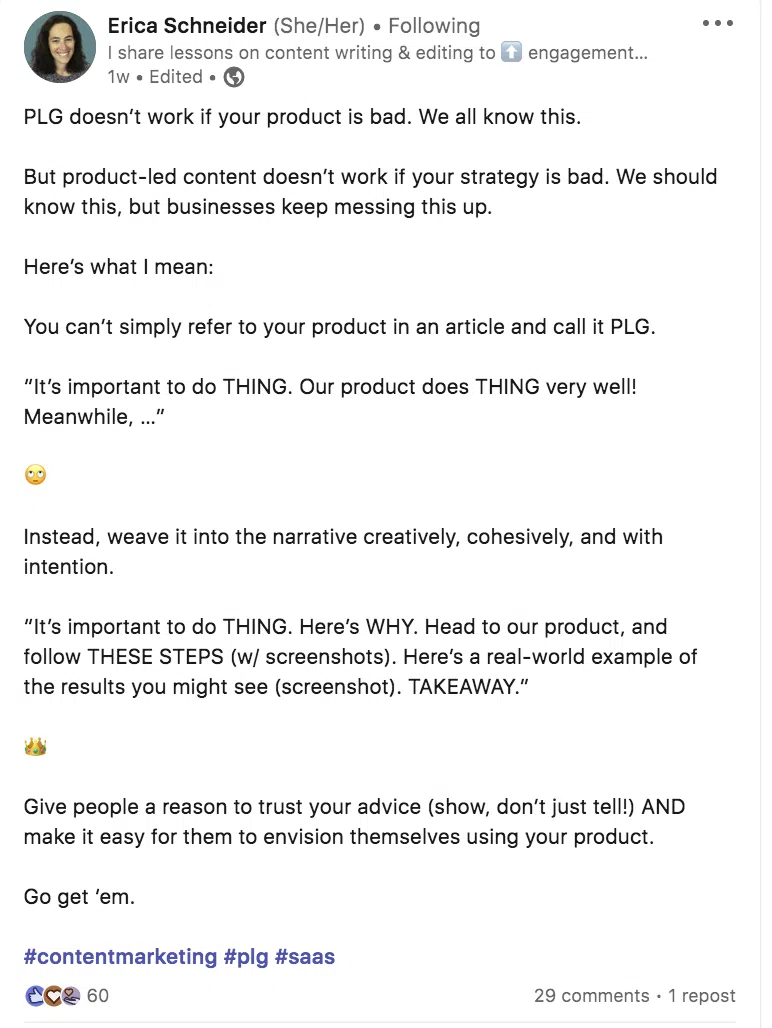 Erica Schneider's linkedin post about pig