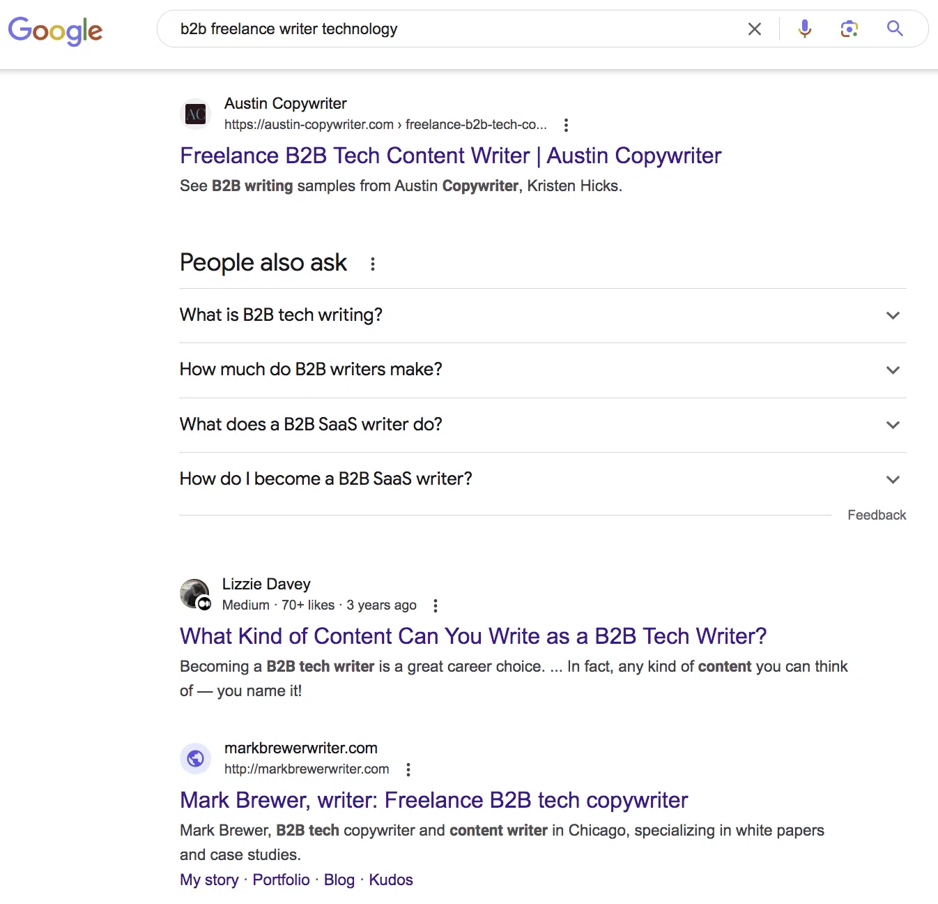 results for b2b freelance writer technology google search