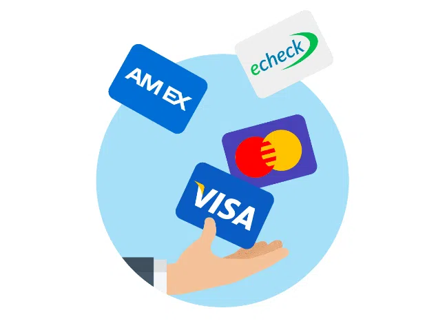 An illustration of credit and debit cards for Regpack payment processing software.