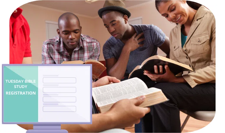 Bible Study Registration graphic for young adult bible study