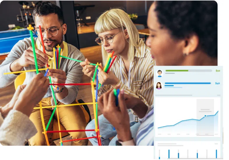 club management registration over a group of adults participating in team building