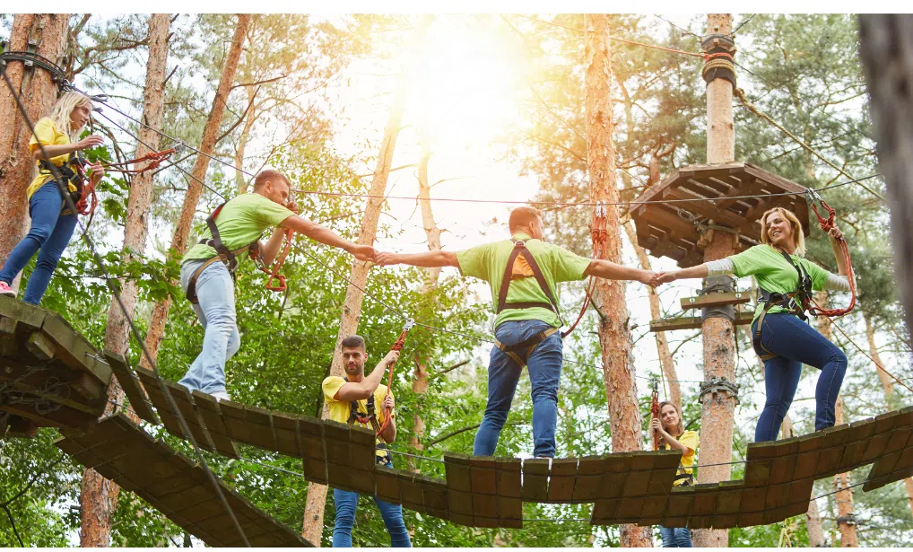 campers participating in an obstacle course challenge